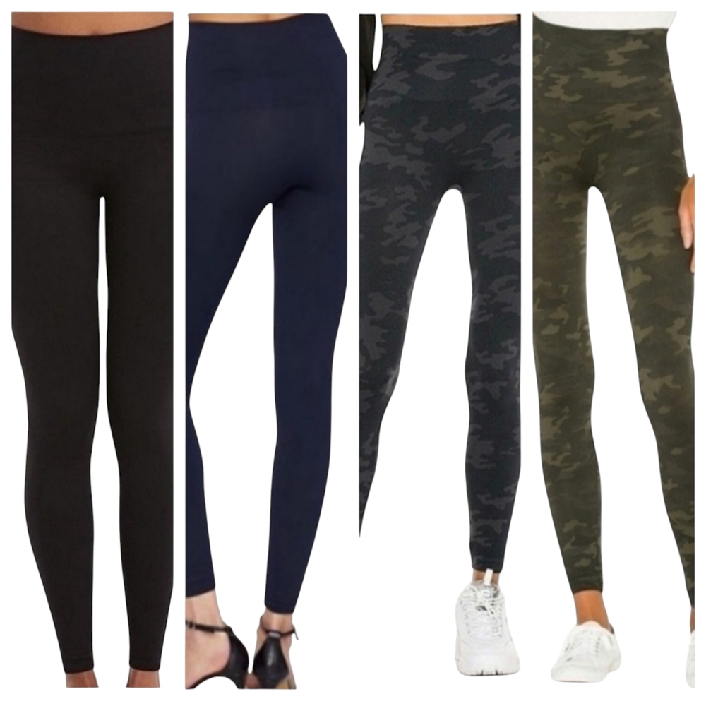 SPANX bundle of 4 high waist leggings black, blue, green camo, gray camo M
